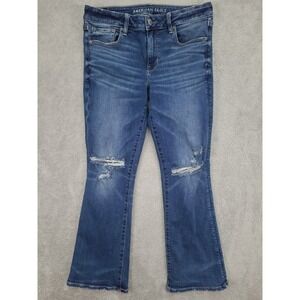 American Eagle Womens Jeans Sz 10 Super Stretch Skinny Kick Bootcut Blue Distres